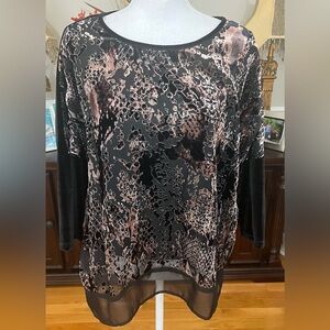 Chicos Sz 2 (large 12) Gorgeous Black  velvet Pull Over Top 3/4  Sleeves Fancy
